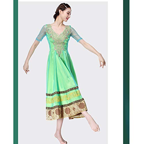 Yipianyun Mujer Señoras Danza del Vientre Profesional Conjunto Vestuario Danza India Rendimiento Outfit TrajeMujer Gasa Largo Falda Gypsy Tribal Danza del Profesional árabe，Verde