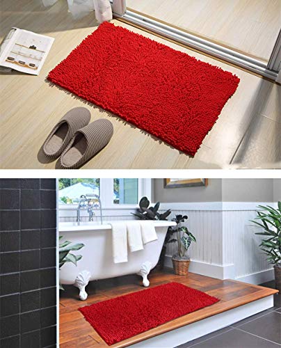 YIQI Alfombra de baño de Felpa de Microfibra de Chenilla, Suave y acogedora, Agua súper Absorbente, Antideslizante, Gruesa para Dormitorio de baño (60x40 cm, Rojo)