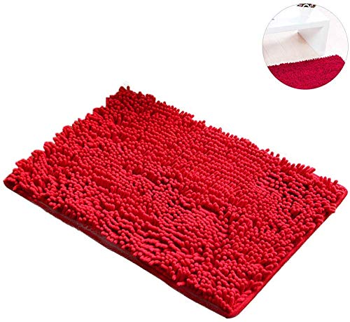 YIQI Alfombra de baño de Felpa de Microfibra de Chenilla, Suave y acogedora, Agua súper Absorbente, Antideslizante, Gruesa para Dormitorio de baño (60x40 cm, Rojo)