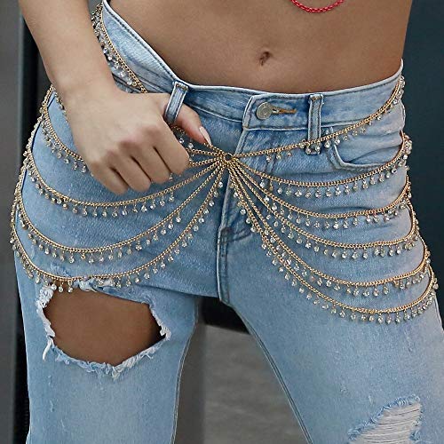 Yishelle Cadena de la Cintura Mujer Adulta Chica Exagerada Rhinestone Completo Punk Sexy Abdominal Cuerpo Cintura Cadena Pantalones Accesorios para Fiesta Discoteca para Muchachas de Las Mujeres