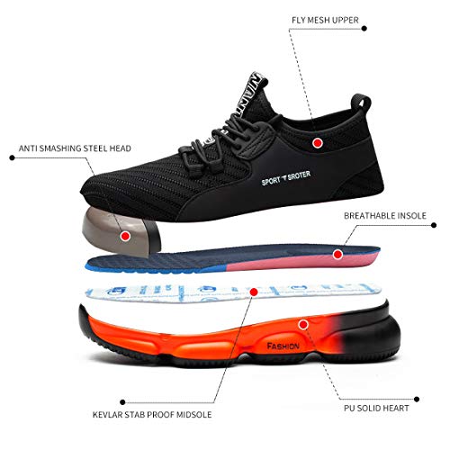 YISIQ Zapatos de Seguridad para Hombre Mujer Transpirable Ligeras con Puntera de Acero Trabajo Calzado de Zapatos de Industrial y Deportiva Unisex