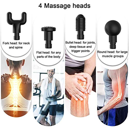 Yissma Pistola masaje muscular de masaje Masajeador de vibración de 4 niveles para relajación con 6 cabezales de masaje masajeador de tensión muscular y dolor equipo de gimnasia