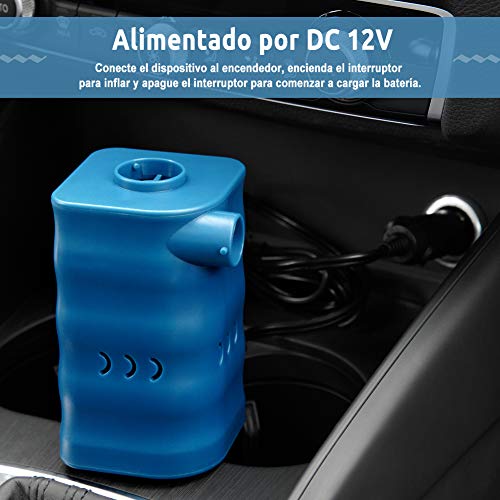 YISSVIC Bomba de Aire Eléctrica para Inflables Compresor Aire para Colchoneta Infla-desinfla 2 en 1 con 3 Boquillas Diferentes Alimentado por batería 6000mAh o DC 12V