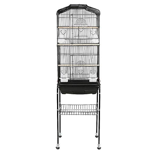 YJIIJY Jaula para Pájaros Portátil con 4 Ruedas giratorias de 360° Soporte Desmontable para Agapornis Cockatiel Conure Pinson y Canaris (46x35.3x150.6cm, Negro)