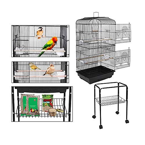 YJIIJY Jaula para Pájaros Portátil con 4 Ruedas giratorias de 360° Soporte Desmontable para Agapornis Cockatiel Conure Pinson y Canaris (46x35.3x150.6cm, Negro)