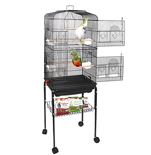 YJIIJY Jaula para Pájaros Portátil con 4 Ruedas giratorias de 360° Soporte Desmontable para Agapornis Cockatiel Conure Pinson y Canaris (46x35.3x150.6cm, Negro)