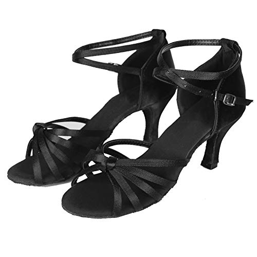 YKXLM Mujeres&Niña Zapatos latinos de baile Zapatillas de baile de salón Salsa Performance Calzado de Danza,ES217-7,Negro color,EU 36.5
