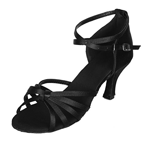 YKXLM Mujeres&Niña Zapatos latinos de baile Zapatillas de baile de salón Salsa Performance Calzado de Danza,ES217-7,Negro color,EU 38.5