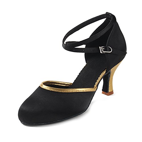 YKXLM Mujeres&Niña Zapatos latinos de baile Zapatillas de baile de salón Salsa Performance Calzado de Danza,ESWXCL-7,Negro+Oro color,EU 39 YKXLM Mujeres&Niña Zapatos latinos de baile Zapatillas de baile de salón Salsa Performance Calzado de Danza,ESWXCL-7,Negro+Oro color,EU 39