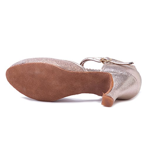 YKXLM Mujeres&Niña Zapatos latinos de baile Zapatillas de baile de salón Salsa Performance Calzado de Danza,ESWXCL-7,Oro color,EU 38