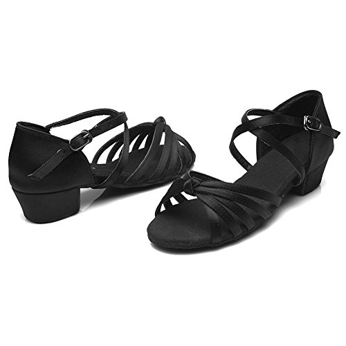 YKXLM Mujeres&Niña Zapatos latinos de baile Zapatillas de baile de salón Salsa Tango Performance Calzado de Danza,ES203,Negro,EU 38