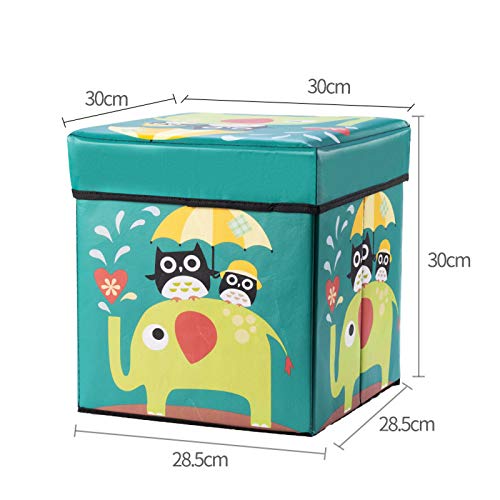 YLLHK Taburete para Niños con Espacio de Almacenamiento, Caja de Almacenamiento de Dibujos Animados para Cuarto, Puede Almacenar Juguetes, Ropa, Libros, 30 * 30 * 30CM,Verde