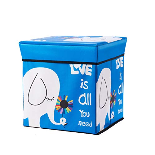 YLLHK Taburete para Niños con Espacio de Almacenamiento, Caja de Almacenamiento de Dibujos Animados para Cuarto, Puede Almacenar Juguetes, Ropa, Libros, 30 * 30 * 30CM,Azul