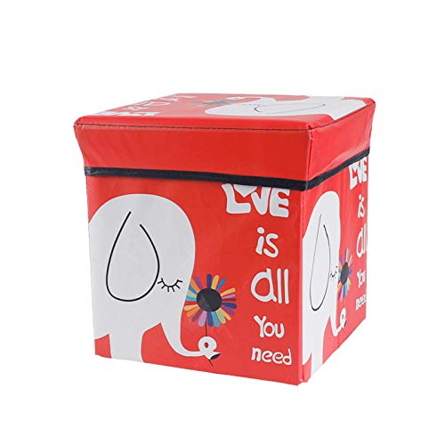 YLLHK Taburete para Niños con Espacio de Almacenamiento, Caja de Almacenamiento de Dibujos Animados para Cuarto, Puede Almacenar Juguetes, Ropa, Libros, 30 * 30 * 30CM,Rojo