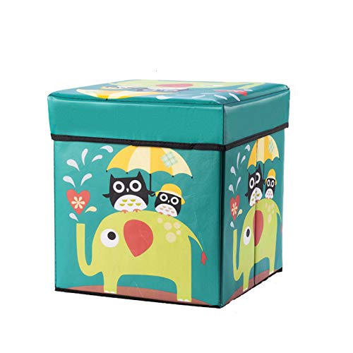 YLLHK Taburete para Niños con Espacio de Almacenamiento, Caja de Almacenamiento de Dibujos Animados para Cuarto, Puede Almacenar Juguetes, Ropa, Libros, 30 * 30 * 30CM,Verde