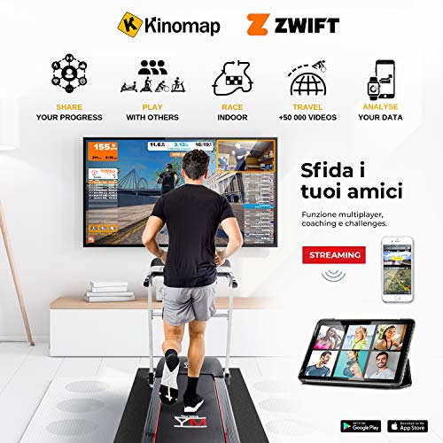 YM Cinta de correr eléctrica plegable de 16 km/h con sensor cardíaco, reproductor de MP3, altavoces de 1500 W y 3,5 HP, pico Bluetooth, aplicación Fitshow, inclinación automática, soporte para tablet