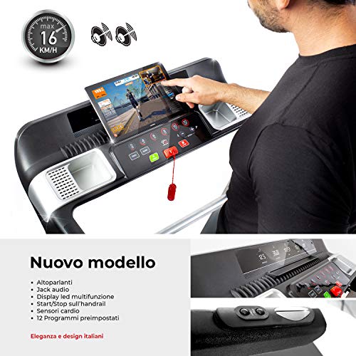 YM Cinta de correr eléctrica plegable de 16 km/h con sensor cardíaco, reproductor de MP3, altavoces de 1500 W y 3,5 HP, pico Bluetooth, aplicación Fitshow, inclinación automática, soporte para tablet YM Cinta de correr eléctrica plegable de 16 km/h con sensor cardíaco, reproductor de MP3, altavoces de 1500 W y 3,5 HP, pico Bluetooth, aplicación Fitshow, inclinación automática, soporte para tablet