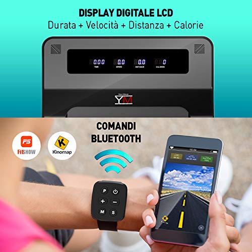 YM - Cinta de correr eléctrica Walking Pad escritorio App Kinomap y Fitshow, reloj mando a distancia Watch Controller, profesional Slim plano Bluetooth para casa y oficina 1,5 HP (pico 2,5 HP)