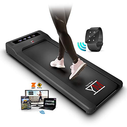 YM - Cinta de correr eléctrica Walking Pad escritorio App Kinomap y Fitshow, reloj mando a distancia Watch Controller, profesional Slim plano Bluetooth para casa y oficina 1,5 HP (pico 2,5 HP)