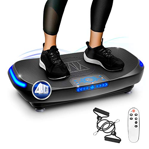 YM Plataforma vibratoria basculante 4D, adelgazante tonificante y reafirmante, intensidad regulable, programas, pantalla táctil, elásticos Fitness + mando a distancia incluidos, 2 motores de 500+300 W