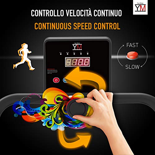 YM TAP100DIM - Cinta de correr eléctrica plegable, 10 km/h, control continuo de velocidad, soporte para tablet y smartphone, alfombra multicapa Maxi-Grip, ahorra espacio, 750 W (1800 W/2,5 HP pico) YM TAP100DIM - Cinta de correr eléctrica plegable, 10 km/h, control continuo de velocidad, soporte para tablet y smartphone, alfombra multicapa Maxi-Grip, ahorra espacio, 750 W (1800 W/2,5 HP pico)