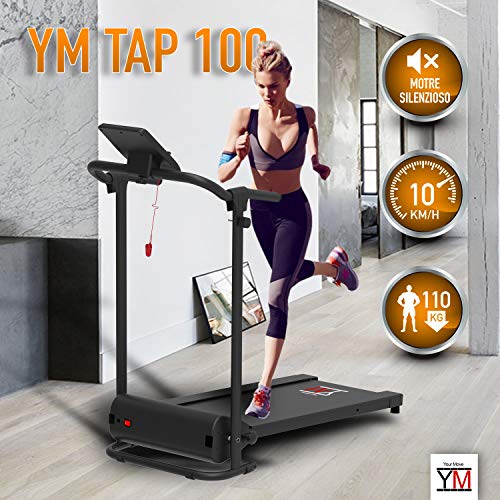 YM TAP100DIM - Cinta de correr eléctrica plegable, 10 km/h, control continuo de velocidad, soporte para tablet y smartphone, alfombra multicapa Maxi-Grip, ahorra espacio, 750 W (1800 W/2,5 HP pico) YM TAP100DIM - Cinta de correr eléctrica plegable, 10 km/h, control continuo de velocidad, soporte para tablet y smartphone, alfombra multicapa Maxi-Grip, ahorra espacio, 750 W (1800 W/2,5 HP pico)