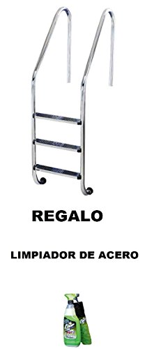 YMBERSA Escalera Piscina estándar 5 Peldaños Antideslizantes. Acero Inoxidable AISI 304 con Anclajes con Toma de Tierra. Regalo Limpiador de Acero YMBERSA Escalera Piscina estándar 5 Peldaños Antideslizantes. Acero Inoxidable AISI 304 con Anclajes con Toma de Tierra. Regalo Limpiador de Acero