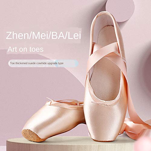 YMG Zapatos de Punta de Ballet Profesionales, Zapatillas de Baile de Satén, Zapatos Planos para Cintas, Zapatillas de Deporte para Mujer,32