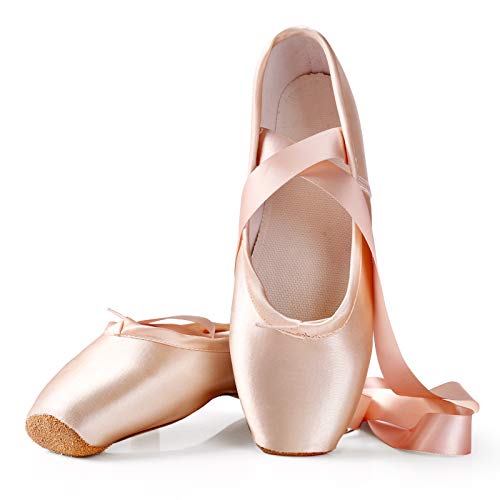 YMG Zapatos de Punta de Ballet Profesionales, Zapatillas de Baile de Satén, Zapatos Planos para Cintas, Zapatillas de Deporte para Mujer,32