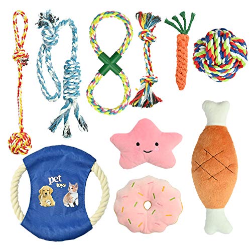 YMHPRIDE 10 paquetes de juguetes de cuerda para perros, juguetes para masticar cachorros, juegos de regalo, cuerda de algodón natural, cuerda resistente, juguete para cachorros, duradero y lavable