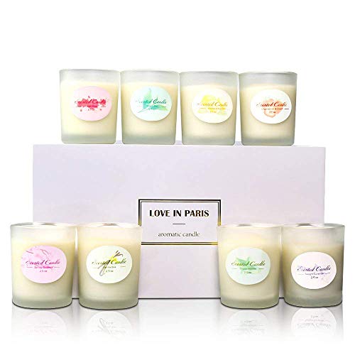 YMing 8 Juegos Velas Aromáticas, Vidrio Mate, Cera de Soja Velas de aromaterapia Cera de Soja Alivio del estrés Regalos, Navidad Femenina, San Valentín Regalos YMing 8 Juegos Velas Aromáticas, Vidrio Mate, Cera de Soja Velas de aromaterapia Cera de Soja Alivio del estrés Regalos, Navidad Femenina, San Valentín Regalos