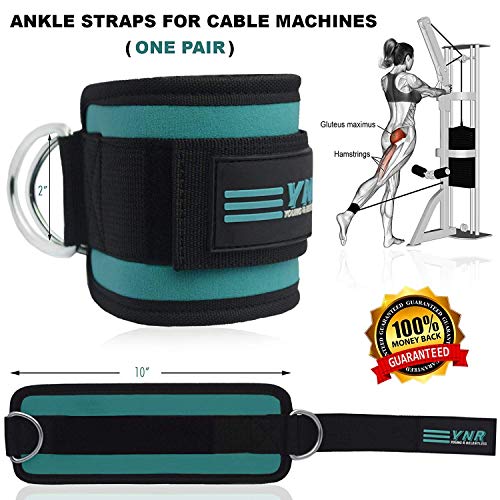 YNR 2PCS Tobillo Correas para Cable Máquinas Levantamiento de Pesas Gimnasio Fitness Entrenamiento Doble Anillo en D Neopreno Acolchado Puños Piernas,ABS y Glute Ejercicios con Bolsa Llevar Hombre