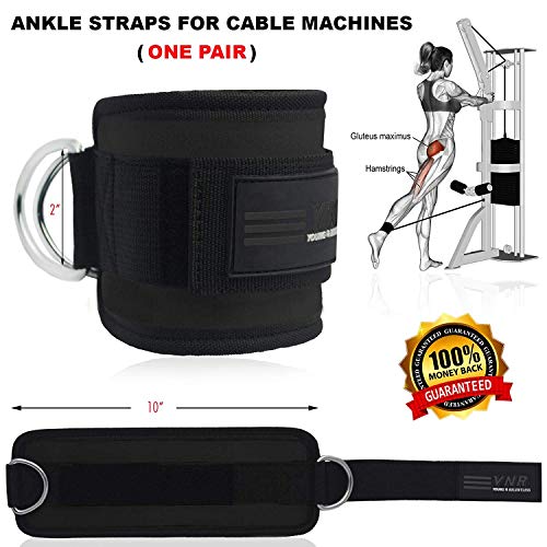 YNR 2PCS Tobillo Correas para Cable Máquinas Levantamiento de Pesas Gimnasio Fitness Entrenamiento Doble Anillo en D Neopreno Acolchado Puños Piernas,ABS y Glute Ejercicios con Bolsa Llevar Hombre