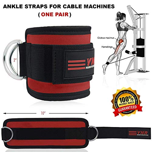 YNR 2PCS Tobillo Correas para Cable Máquinas Levantamiento de Pesas Gimnasio Fitness Entrenamiento Doble Anillo en D Neopreno Acolchado Puños Piernas,ABS y Glute Ejercicios con Bolsa Llevar Hombre