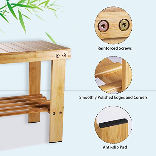 Yoassi - Taburete bajo de bambú natural con estante de almacenamiento para niños y adultos