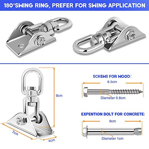 YOFASEN Colgador Giratorio De Gancho para Hamaca De Acero Inoxidable De 2 Piezas, Muebles Colgantes, Saco De Arena para Boxeo, Yoga Aéreo, Se Puede Usar para Concreto Y Madera