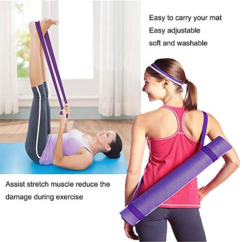 Yoga Cinturon, Yoga Correa, 2 Piezas 150cm x 3.8cm Yoga Mat Sling Ajustable para Accesorios de Estera de Yoga (Negro, Morado)