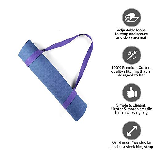 Yoga Cinturon, Yoga Correa, 2 Piezas 150cm x 3.8cm Yoga Mat Sling Ajustable para Accesorios de Estera de Yoga (Negro, Morado)