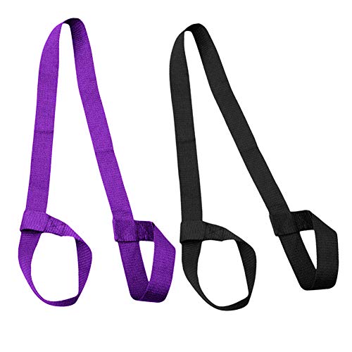 Yoga Cinturon, Yoga Correa, 2 Piezas 150cm x 3.8cm Yoga Mat Sling Ajustable para Accesorios de Estera de Yoga (Negro, Morado)