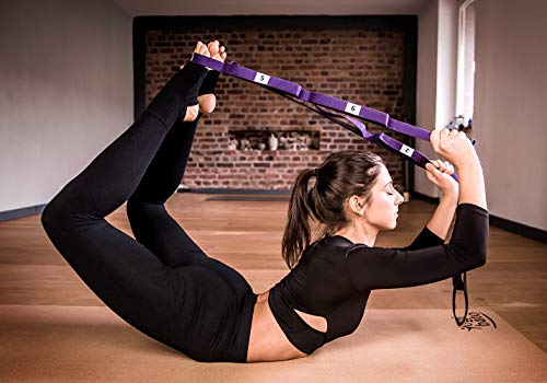 Yogibato Cinturón de Estiramiento con 8 agarres – Correa de Yoga Multi Agarre – 240 x 2,5 cm – Estirar Aumenta la flexibilidad en Ejercicios de Pilates y Terapia Física – 100% Algodón