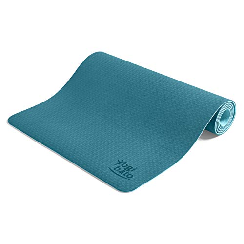 Yogibato Esterilla de Yoga de TPE, Esterilla para Entrenamiento y Ejercicio Antideslizante, Correa para Llevar, Pilates Gymnasia y Fitness, [183x61x0,6 cm] Azul Océano - Azul Cielo