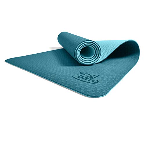 Yogibato Esterilla de Yoga de TPE, Esterilla para Entrenamiento y Ejercicio Antideslizante, Correa para Llevar, Pilates Gymnasia y Fitness, [183x61x0,6 cm] Azul Océano - Azul Cielo