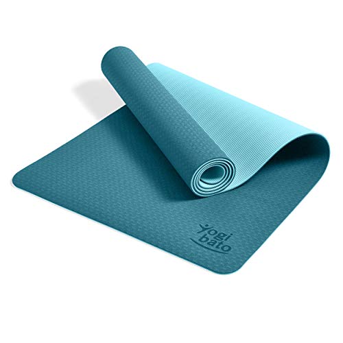 Yogibato Esterilla de Yoga de TPE, Esterilla para Entrenamiento y Ejercicio Antideslizante, Correa para Llevar, Pilates Gymnasia y Fitness, [183x61x0,6 cm] Azul Océano - Azul Cielo