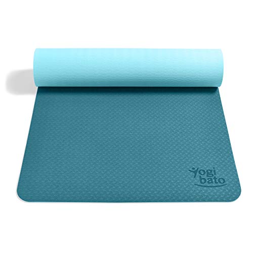 Yogibato Esterilla de Yoga de TPE, Esterilla para Entrenamiento y Ejercicio Antideslizante, Correa para Llevar, Pilates Gymnasia y Fitness, [183x61x0,6 cm] Esmeralda - Turquesa