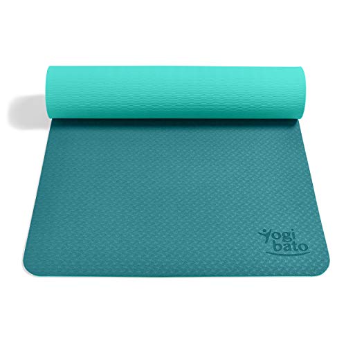 Yogibato Esterilla de Yoga de TPE, Esterilla para Entrenamiento y Ejercicio Antideslizante, Correa para Llevar, Pilates Gymnasia y Fitness, [183x61x0,6 cm] Esmeralda - Turquesa