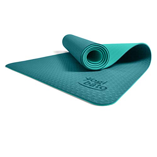 Yogibato Esterilla de Yoga de TPE, Esterilla para Entrenamiento y Ejercicio Antideslizante, Correa para Llevar, Pilates Gymnasia y Fitness, [183x61x0,6 cm] Esmeralda - Turquesa