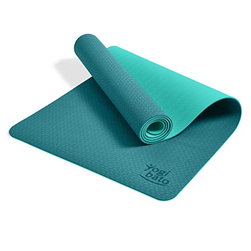 Yogibato Esterilla de Yoga de TPE, Esterilla para Entrenamiento y Ejercicio Antideslizante, Correa para Llevar, Pilates Gymnasia y Fitness, [183x61x0,6 cm] Esmeralda - Turquesa