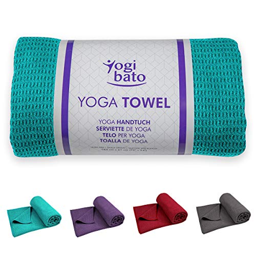 Yogibato Toalla de Yoga – Antideslizante y de Secado rápido – Toalla para Pilates Antideslizante – Toalla Antideslizante para Bikram y Hot Yoga – [183 x 61 cm] - Turquesa