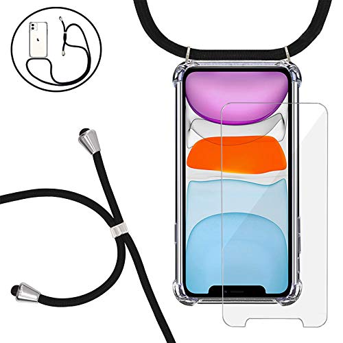 Yohii Funda con Cuerda para iPhone 11 + Protector Pantalla de Cristal Templado, Carcasa Transparente TPU Suave Silicon Colgante Ajustable Collar, Case para iPhone 11 - Negro Yohii Funda con Cuerda para iPhone 11 + Protector Pantalla de Cristal Templado, Carcasa Transparente TPU Suave Silicon Colgante Ajustable Collar, Case para iPhone 11 - Negro