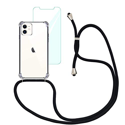 Yohii Funda con Cuerda para iPhone 11 + Protector Pantalla de Cristal Templado, Carcasa Transparente TPU Suave Silicon Colgante Ajustable Collar, Case para iPhone 11 - Negro Yohii Funda con Cuerda para iPhone 11 + Protector Pantalla de Cristal Templado, Carcasa Transparente TPU Suave Silicon Colgante Ajustable Collar, Case para iPhone 11 - Negro